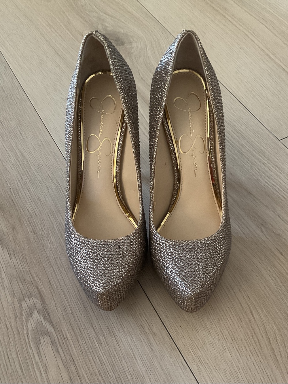 Jessica Simpson Glitter Pointed Toe Pumps - Champagne